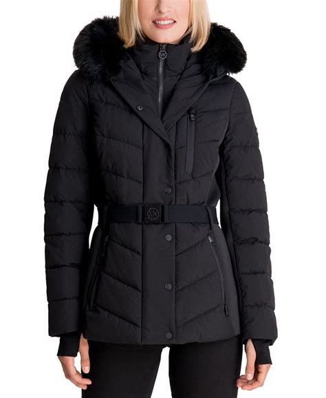 michael michael kors puffer jacket w faux fur trim hoodie|Michael Kors puffer jacket women's.